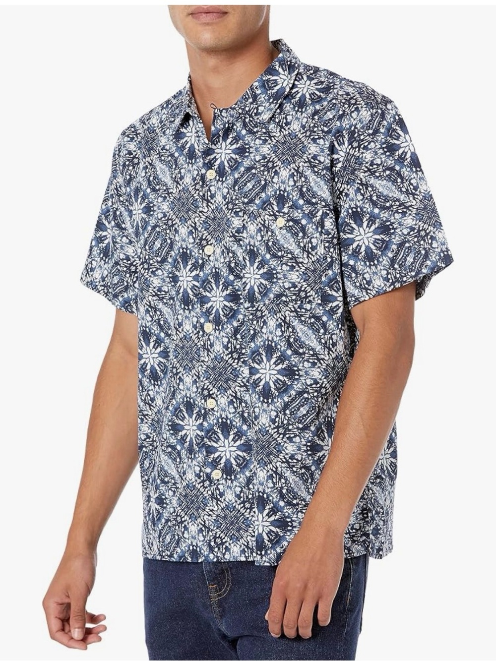 Lucky Brand Men’s XL Blue Batik Print Short Sleeve Button Up Shirt
